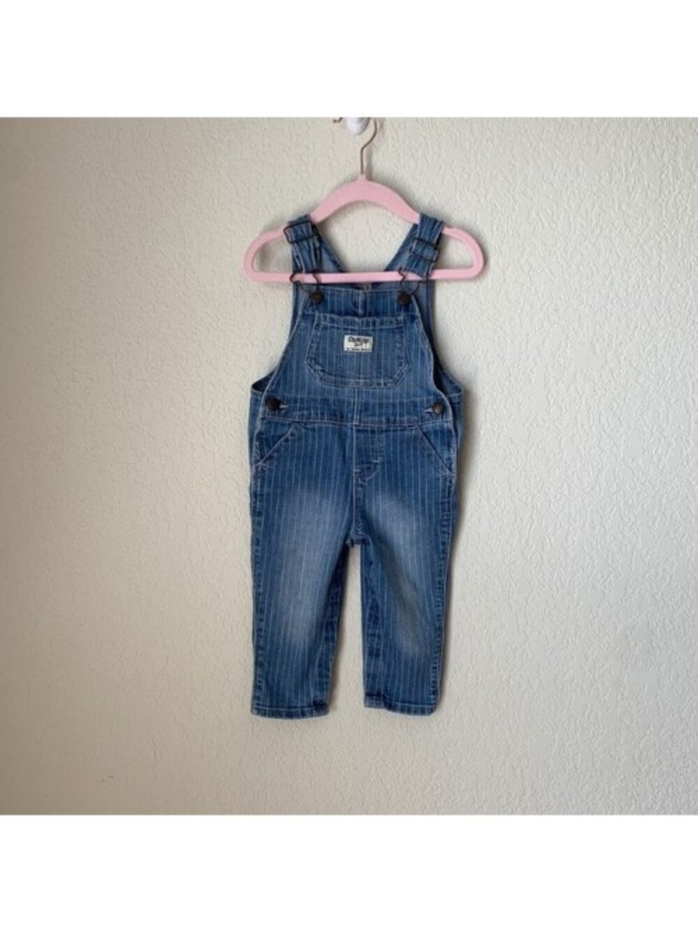 Vintage OshKosh BGosh Infant Pastel Pink Pin Stripe Overalls Size 12 Mos 12M